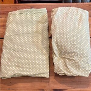 POTTERY BARN KIDS *Queen* Green Polka Dot Percale Sheet Set Fitted Flat Organic